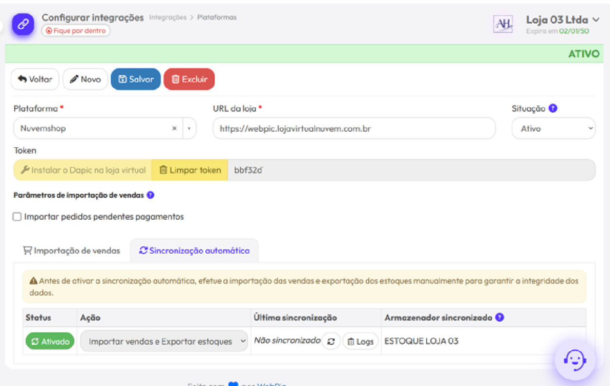 Expedição e Integrações - WEBPIC